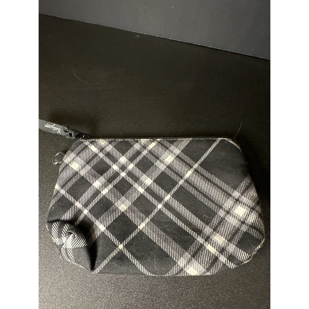 Thirty-One Black White Plaid‎ Cosmetic Bag Travel Pouch Makeup Organizer 7.5x5
